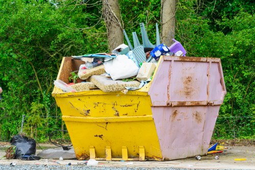 Front view of a skip bin positioned on a street for hire